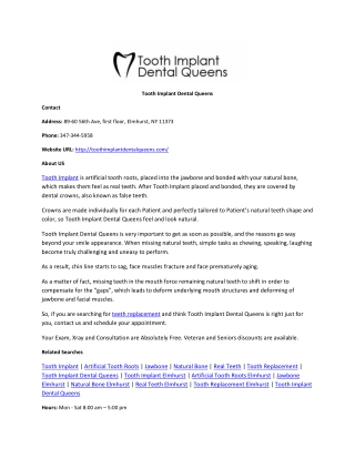 Tooth Implant Dental Queens
