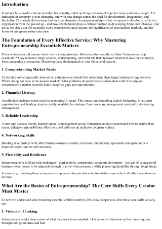 Entrepreneurship Essentials and Innovation: Developing New Opportunities