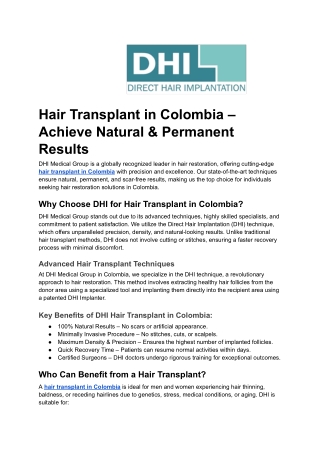 Hair Transplant in Colombia – Achieve Natural & Permanent Results