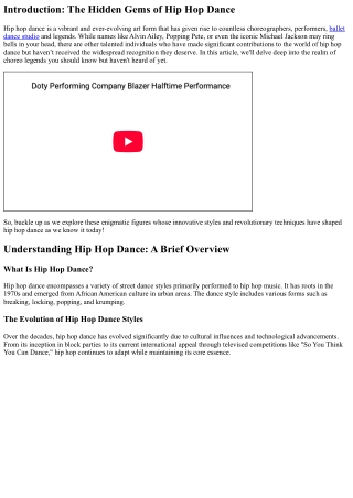 introduction the hidden gems of hip hop dance
