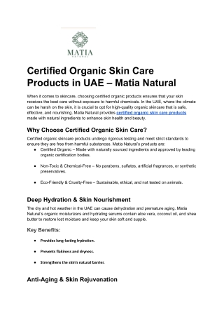 Certified Organic Skin Care Products in UAE – Matia Natural