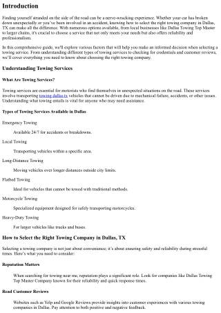How to Select the Right Towing Company in Dallas, TX