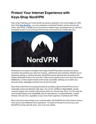 Protect Your Internet Experience with Keys-Shop NordVPN