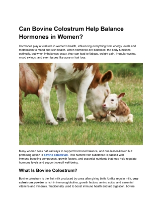 Can Bovine Colostrum Help Balance Hormones in Women?