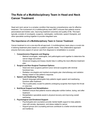 The Role of a Multidisciplinary Team in Head and Neck Cancer Treatment