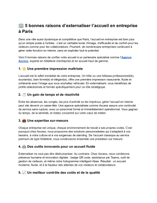 5 bonnes raisons d’externaliser l’accueil en entreprise à Paris