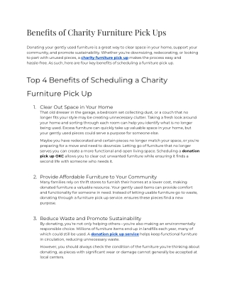 Benefits of Charity Furniture Pick Ups