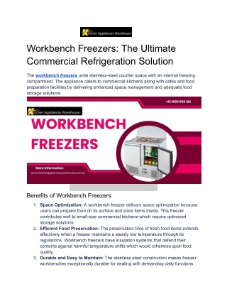 Workbench Freezers: The Ultimate Commercial Refrigeration Solution