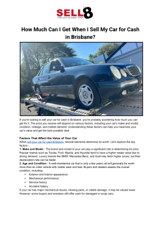 How Much Can I Get When I Sell My Car for Cash in Brisbane_