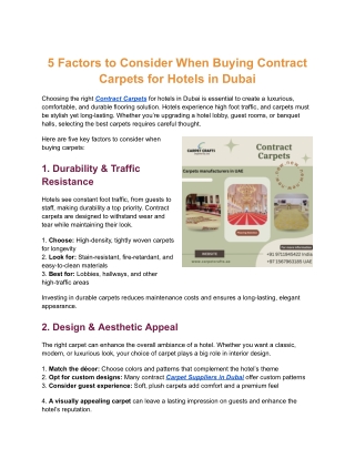 5 Factors to Consider When Buying Contract Carpets for Hotels in Dubai