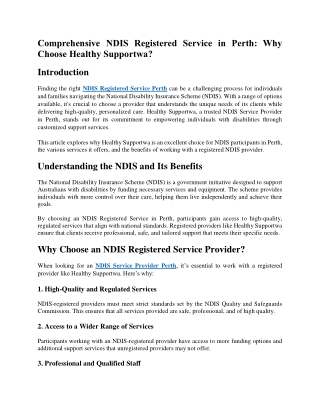 Comprehensive NDIS Registered Service in Perth Why Choose Healthy Supportwa