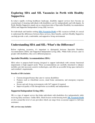 Exploring SDA and SIL Vacancies in Perth with Healthy Supportwa