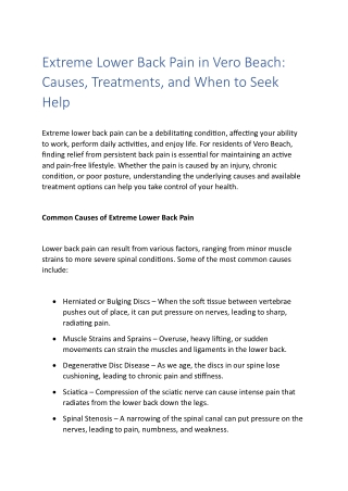 Extreme Lower Back Pain in Vero Beach Causes, Treatments, and When to Seek Help