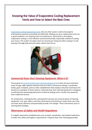 Knowing the Value of Evaporative Cooling Replacement Vents and How to Select the Best Ones