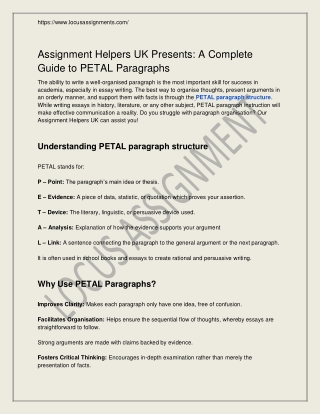 Assignment Helpers UK PETAL Paragraphs