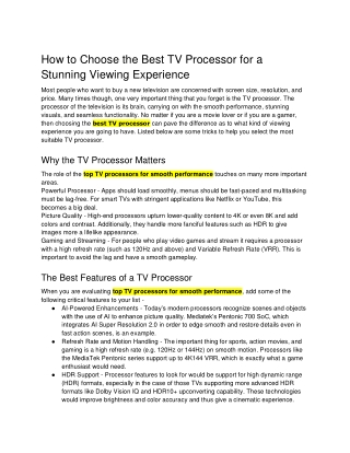 How to Choose the Best TV Processor for a Stunning Viewing Experience