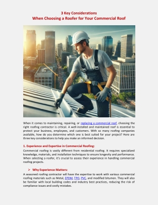 3 Key Considerations When Choosing a Roofer for Your Commercial Roof