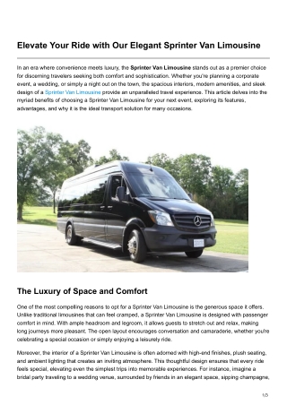 Elevate Your Ride with Our Elegant Sprinter Van Limousine