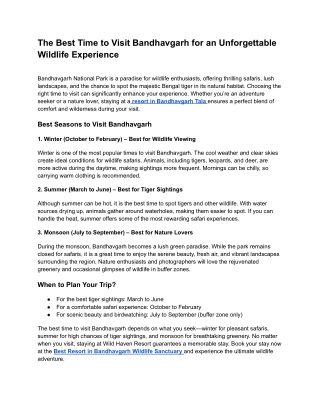 The Best Time to Visit Bandhavgarh for an Unforgettable Wildlife Experience
