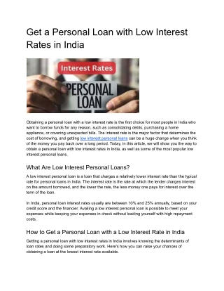 Secure a Personal Loan with Low Interest Rates in India