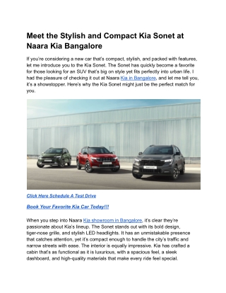 Meet the Stylish and Compact Kia Sonet at Naara Kia Bangalore