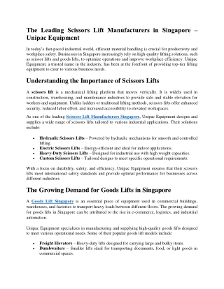The Leading Scissors Lift Manufacturers in Singapore – Unipac Equipment