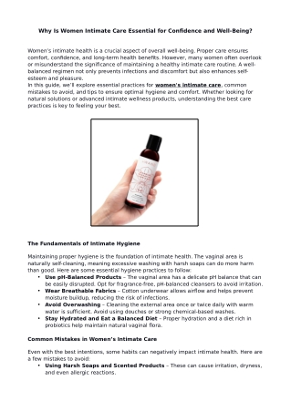 Why Is Women Intimate Care Essential for Confidence and Well-Being