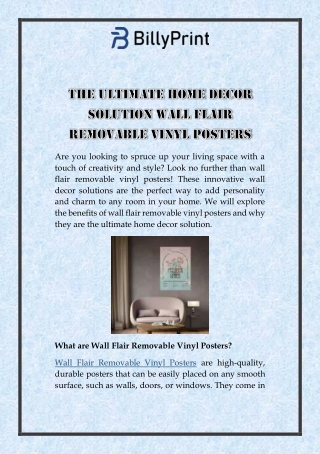 The Ultimate Home Decor Solution Wall Flair Removable Vinyl Posters