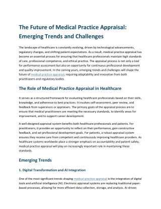The Future of Medical Practice Appraisal Emerging Trends and Challenges