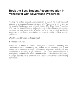 Book the Best Student Accommodation in Vancouver with Silverstone Properties