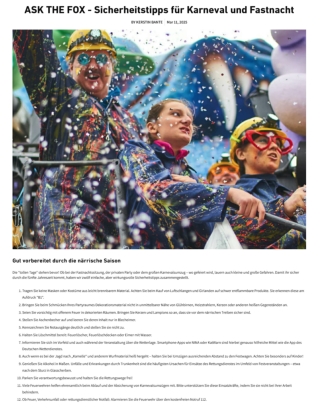 Ask the Fox Sicherheitstipps für Karneval und Fastnacht