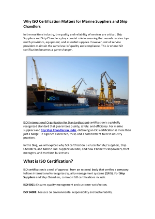 Why ISO Certification Matters for Marine Suppliers and Ship Chandlers