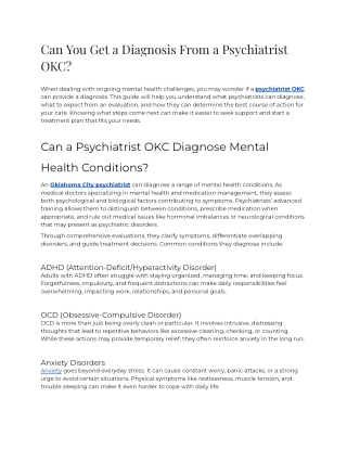 Can You Get a Diagnosis From a Psychiatrist OKC_