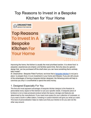 Top Reasons to Invest in a Bespoke Kitchen for Your Home