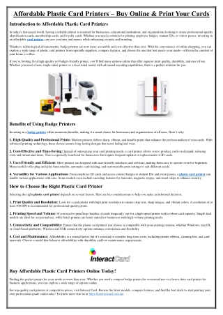 Affordable Plastic Card Printers – Buy Online & Print Your Cards