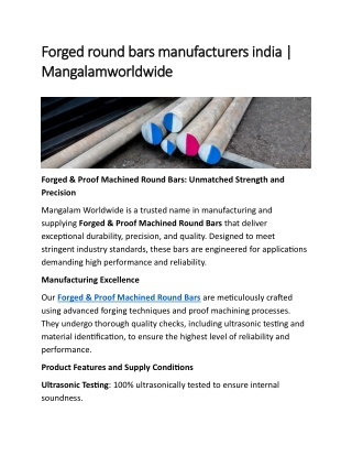 Forged round bars manufacturers india