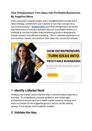 From Idea to Profit Angelina Mena on Entrepreneurial Success