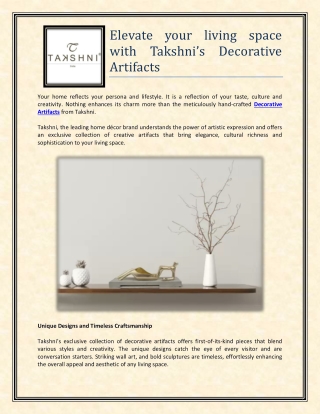 elevate your living space with takshni