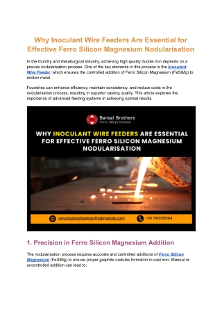 Why Inoculant Wire Feeders Are Essential for Effective Ferro Silicon Magnesium Nodularisation