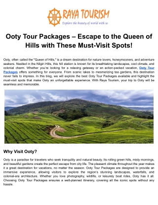 ooty tour packages escape to the queen of hills