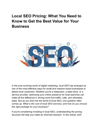 Local SEO Pricing: What You Need to Know to Get the Best Value for Your Business