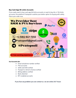 Top site to Buy Cash App 4K Limits Accounts in Pvatopsell