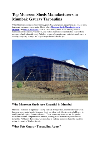 Top Monsoon Sheds Manufacturers in Mumbai
