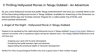 5 Thrilling Hollywood Movies in Telugu Dubbed - An Adventure