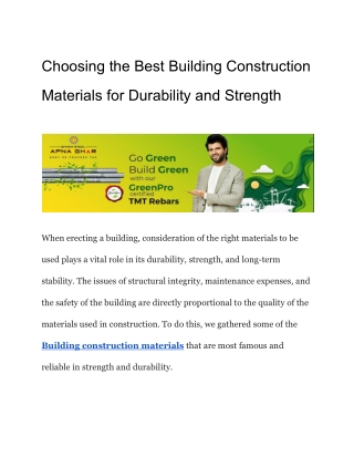 Choosing the Best Building Construction Materials for Durability and Strength
