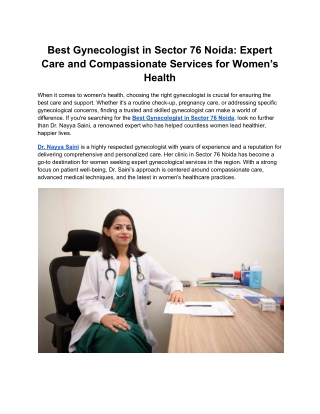 best gynecologist in sector 76 noida expert care