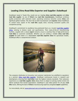Leading China Road Bike Exporter and Supplier: DukeRoyal