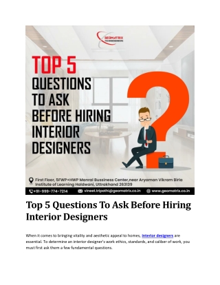 Top 5 Questions To Ask Before Hiring Interior Designers