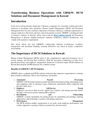 Transforming Business Operations with GBSKW HCM Solutions and Document Management in Kuwait