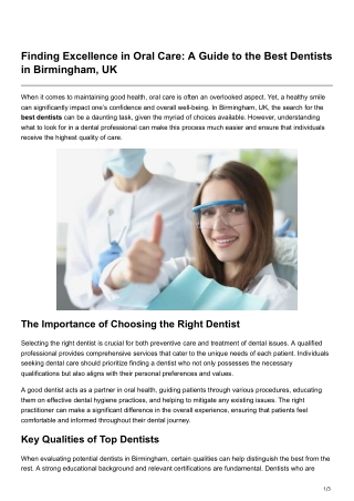 Finding Excellence in Oral Care A Guide to the Best Dentists in Birmingham UK